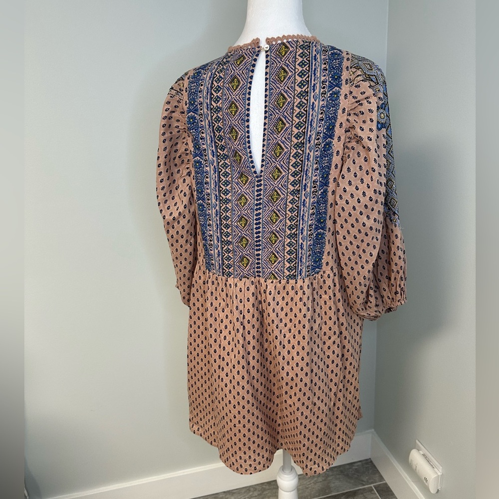 ANTHROPOLOGIE  Embroidered Cotton  Boho Mini Tunic Dress SZ 6 - Picture 15 of 17
